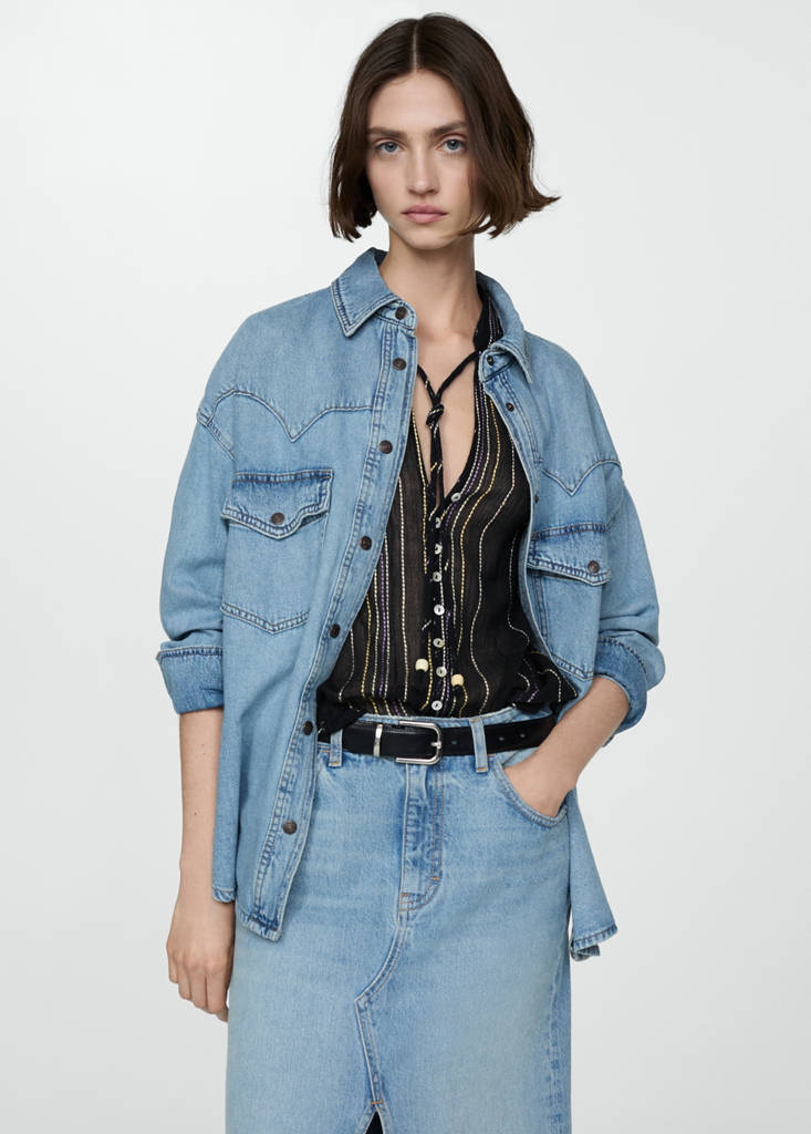Striped bow blouse — Black
