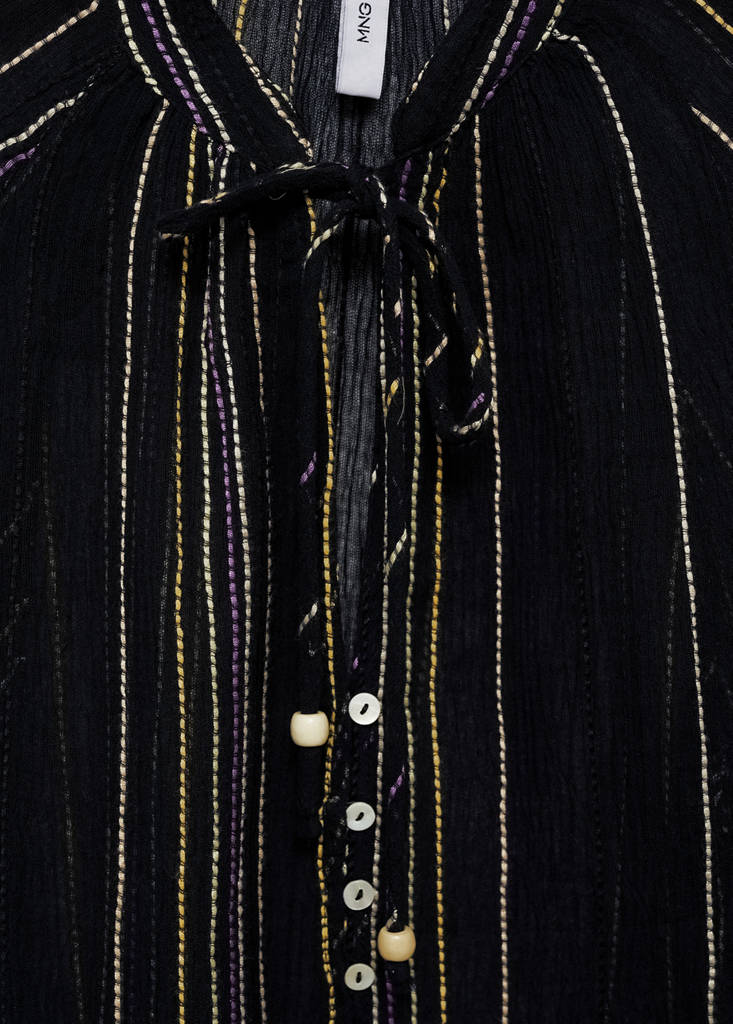 Striped bow blouse — Black