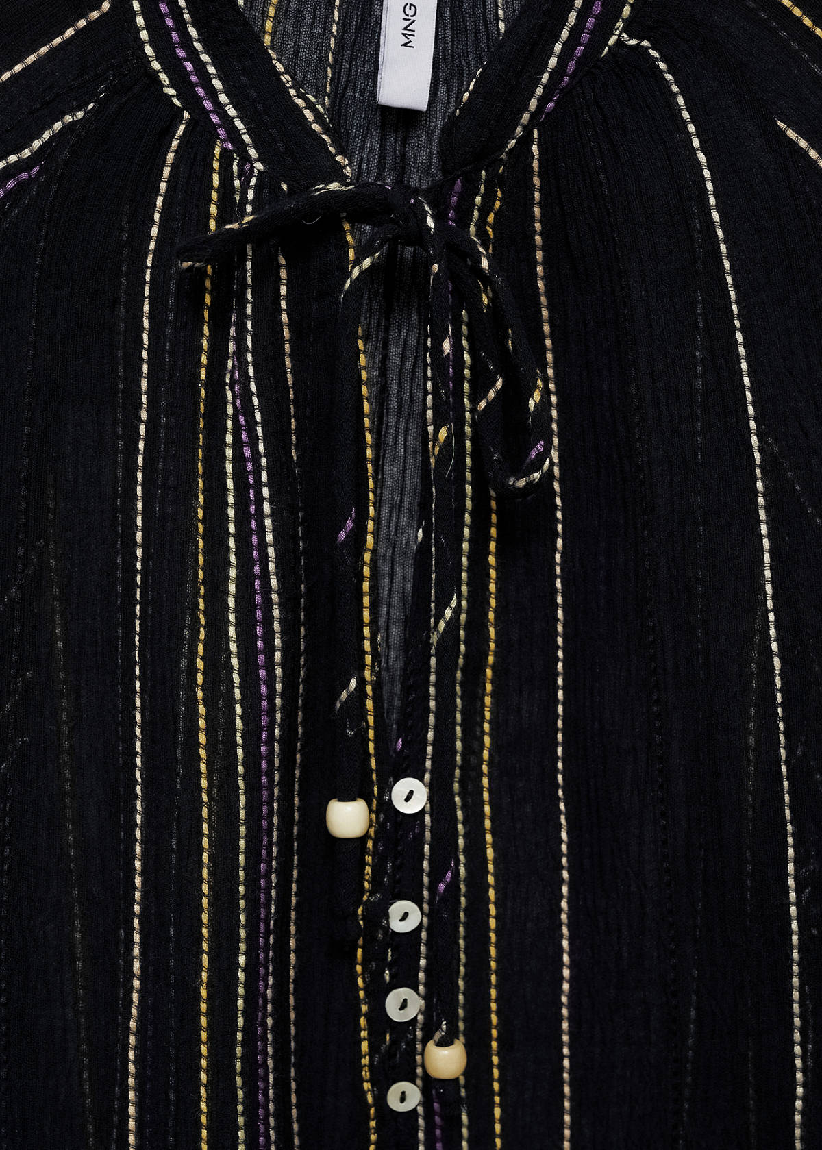 Striped bow blouse — Black