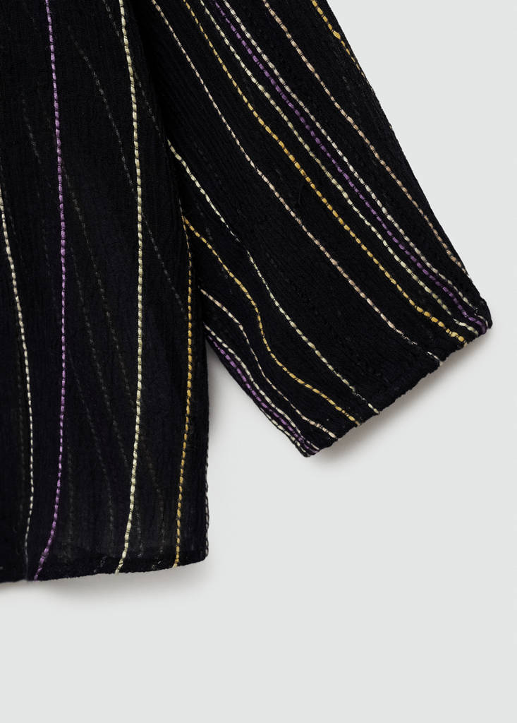 Striped bow blouse — Black