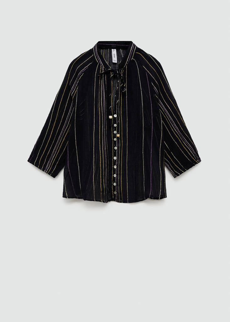 Striped bow blouse — Black