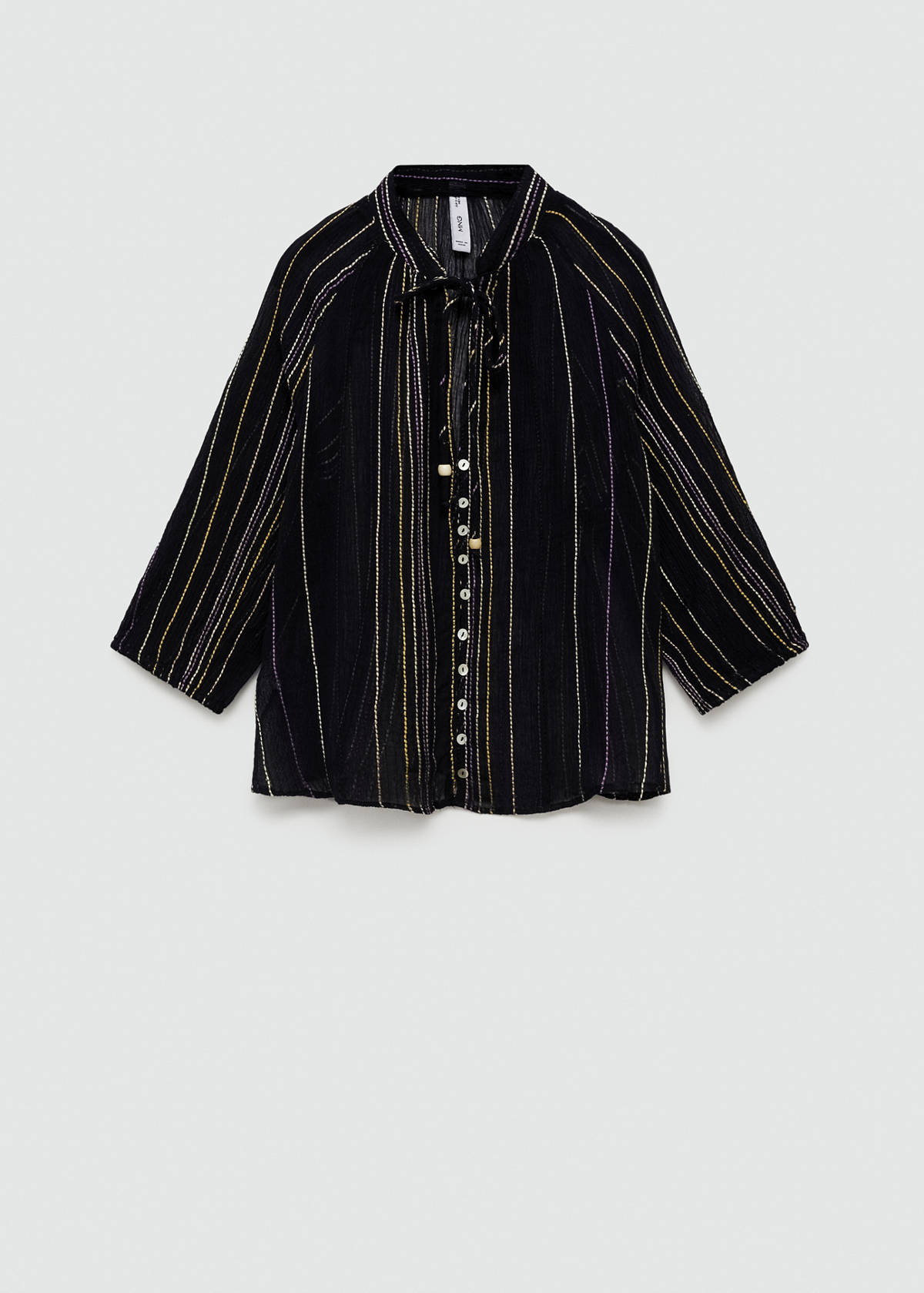 Striped bow blouse — Black