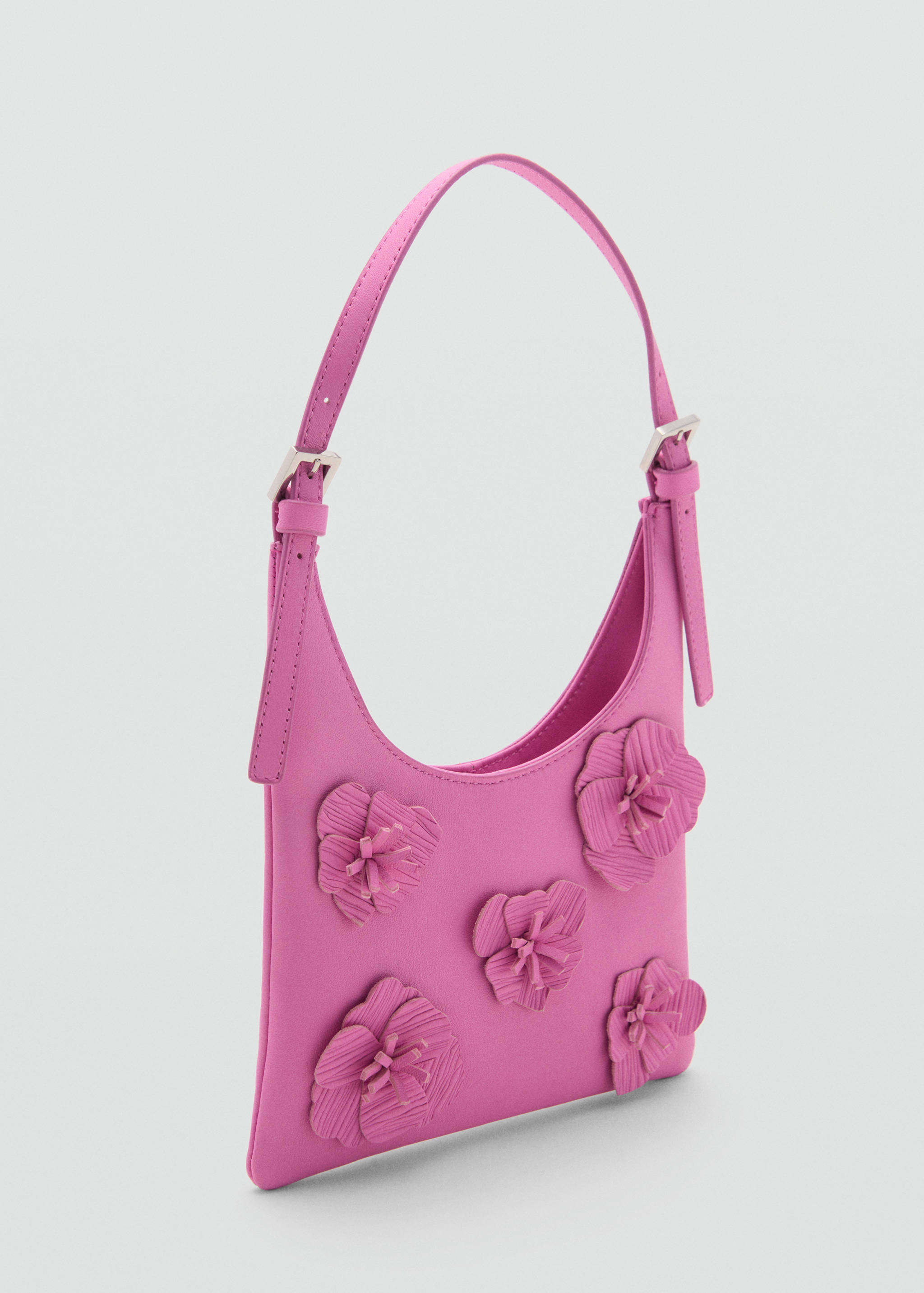 Leather shoulder bag with flowers - Medium plane
