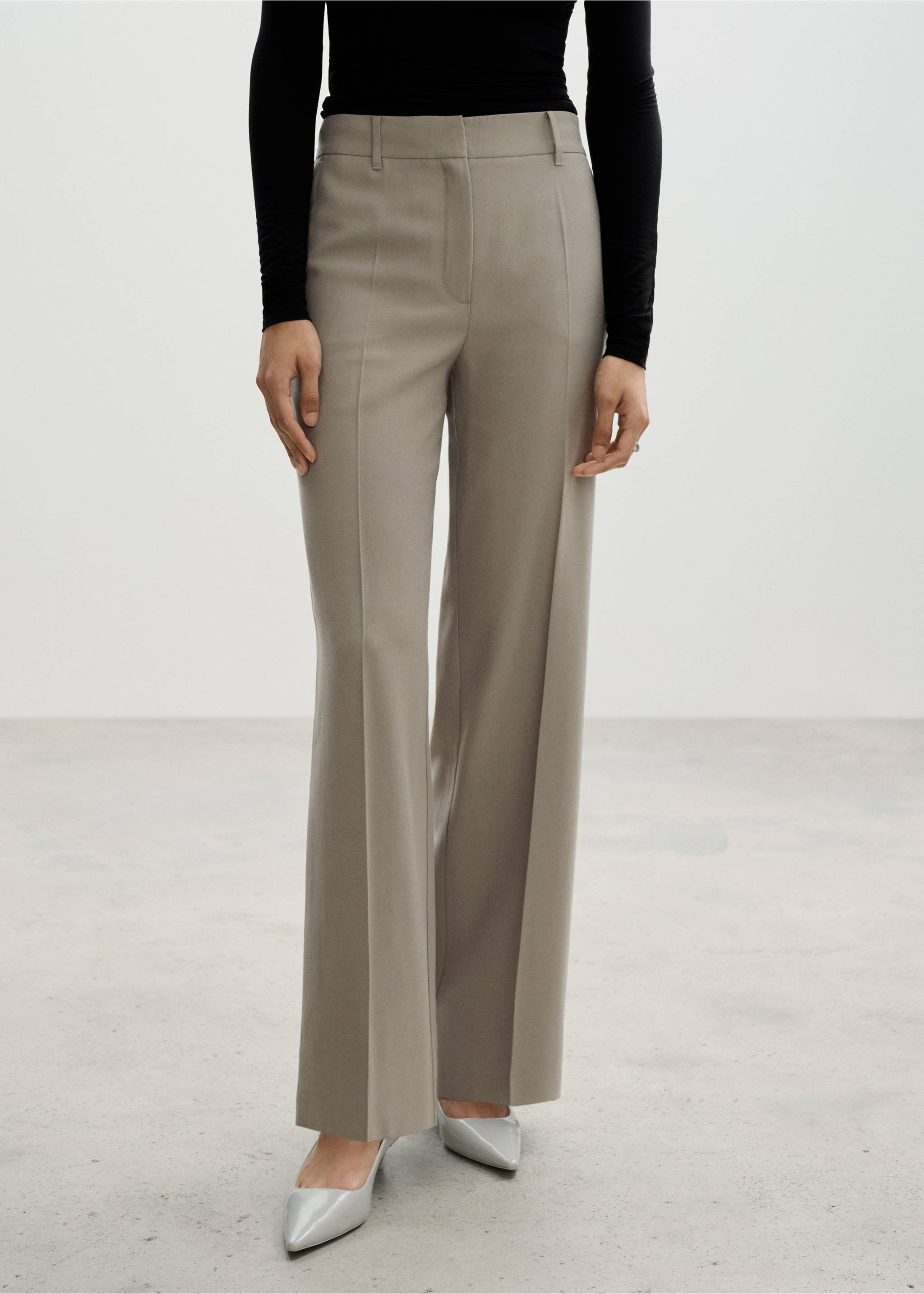 Wide leg pleated trousers - Medium plane, Grey. Ref: 77020374-00.