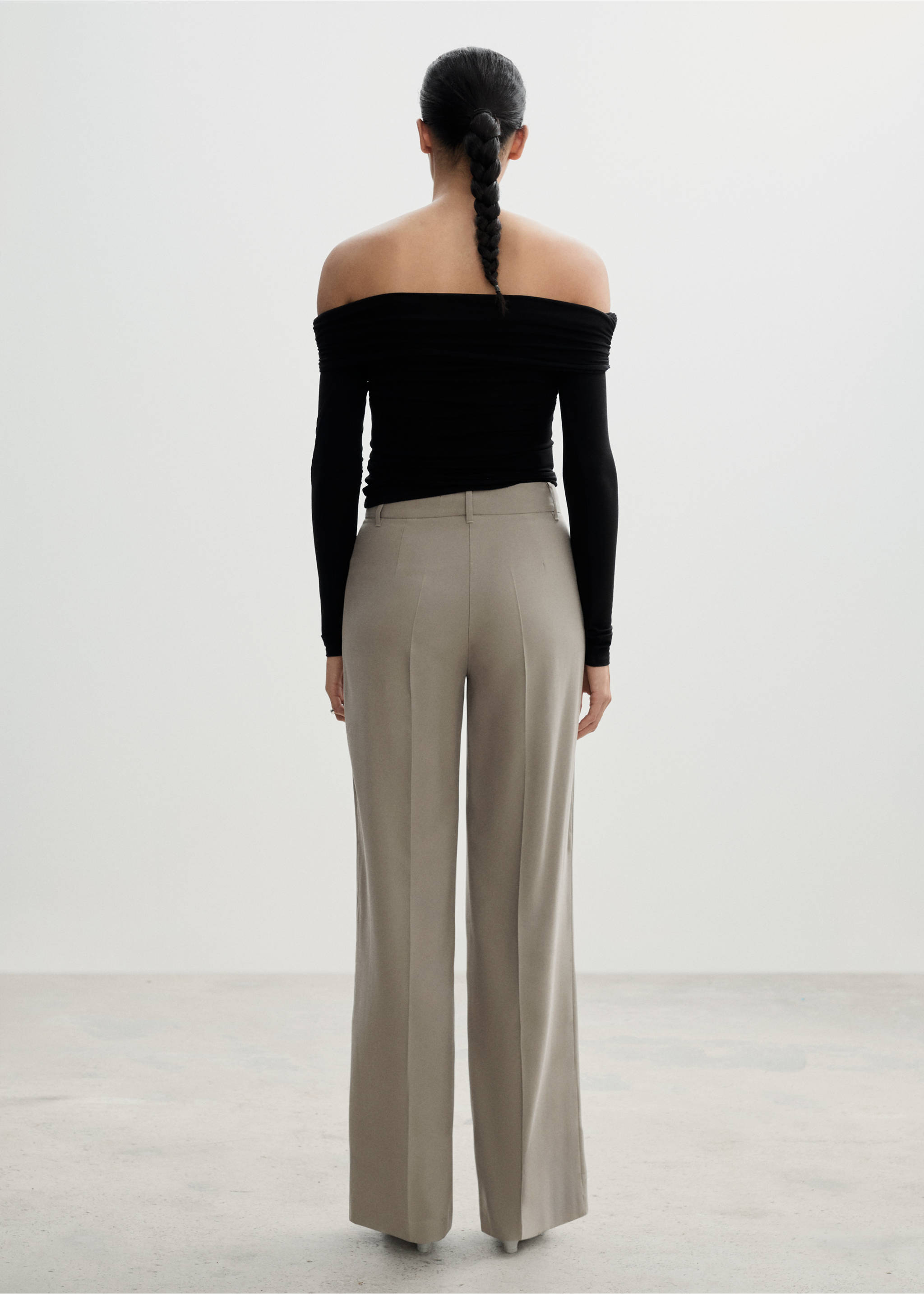 Wide leg pleated trousers - Reverse of the article, Grey. Ref: 77020374-00.