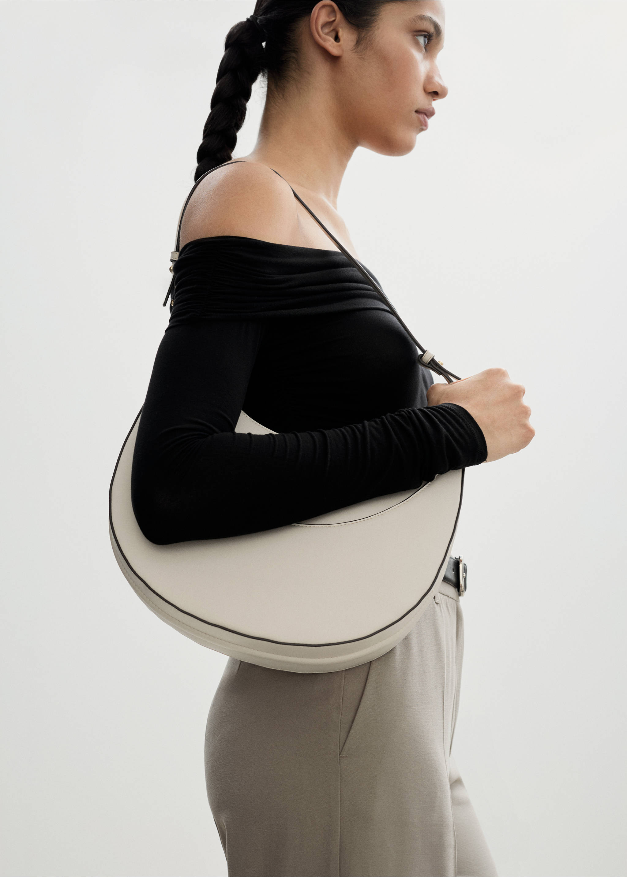 Wide leg pleated trousers - Details of the article 1, Grey. Ref: 77020374-00.