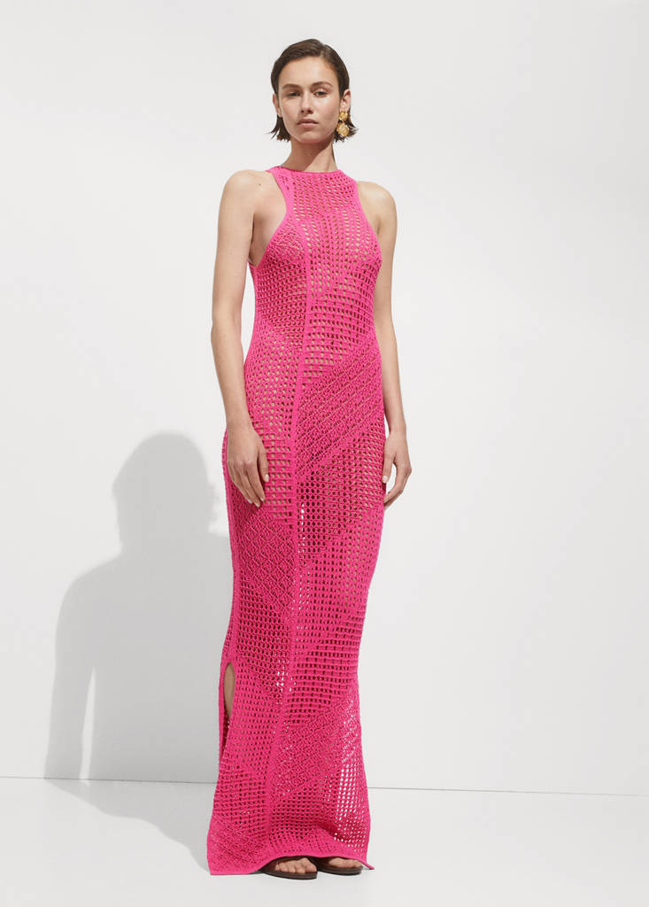 MANGO - Robe longue crochet fuchsia - XS