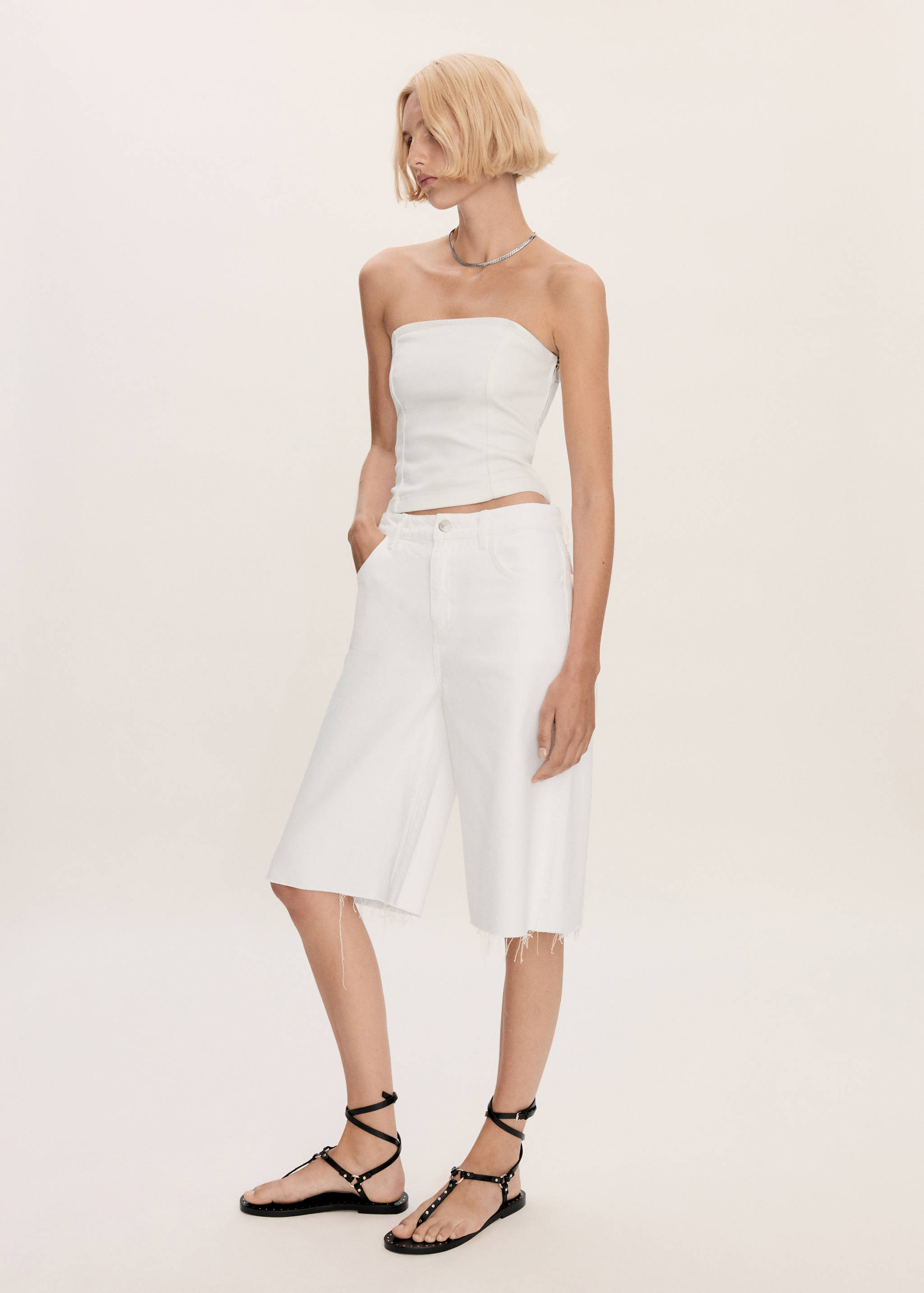 超大版型牛仔百慕大短裤 - null