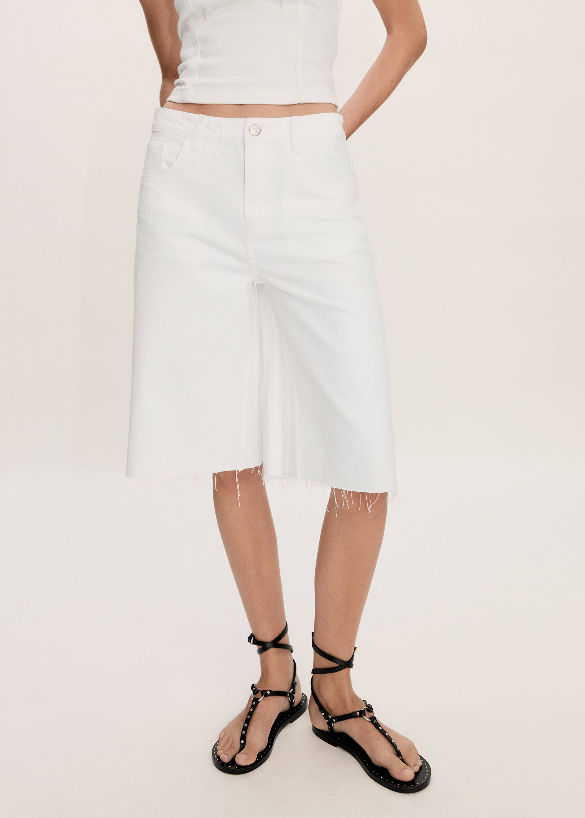 超大版型牛仔百慕大短裤 - null