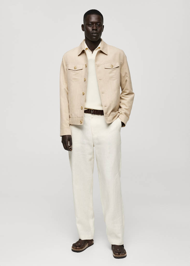 Suede-effect jacket with pockets — Beige