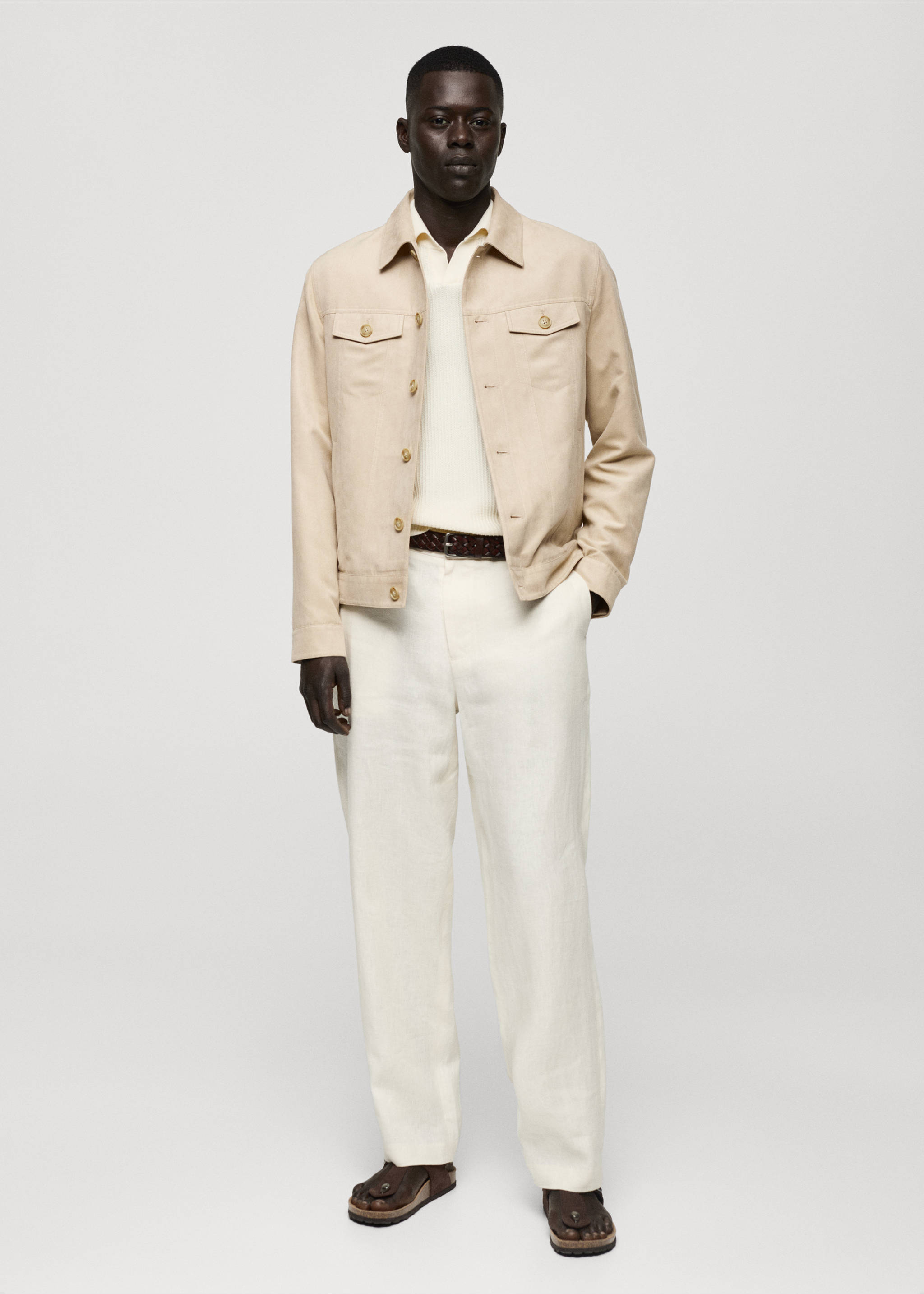 Suede-effect jacket with pockets - General plane, Beige. Ref: 77020565-00.
