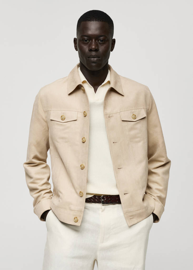 Suede-effect jacket with pockets — Beige