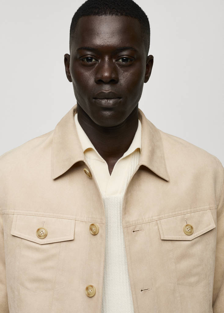 Suede-effect jacket with pockets — Beige