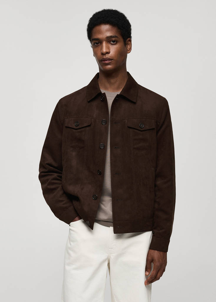 Suede-effect jacket with pockets — Chocolate