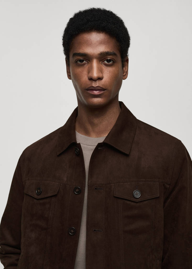 Suede-effect jacket with pockets — Chocolate