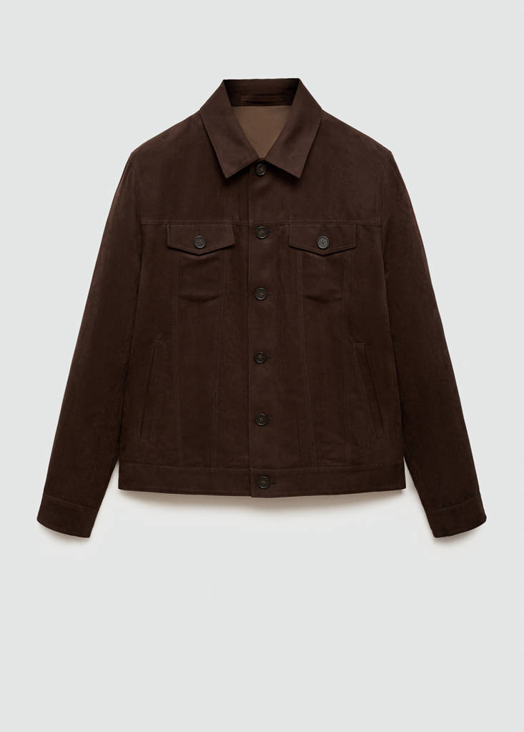 Suede-effect jacket with pockets — Chocolate