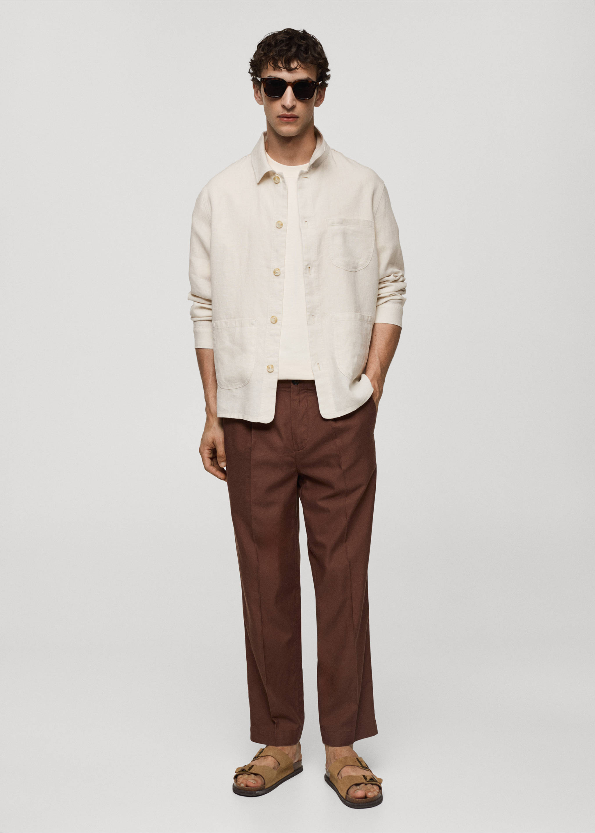 100% linen overshirt with pockets - General plane, White. Ref: 77020567-00.