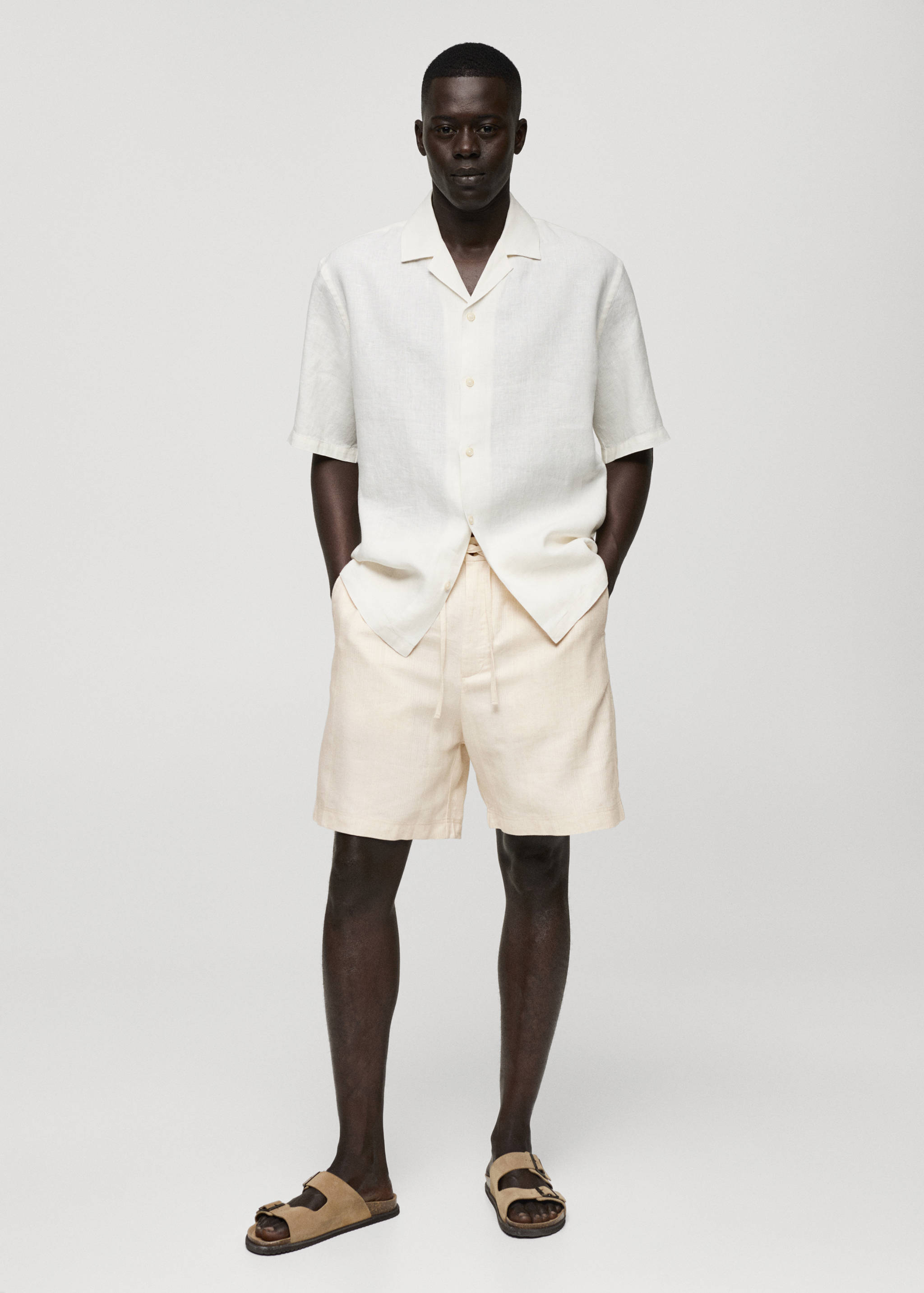 Cotton-linen bermuda shorts with drawstring - General plane