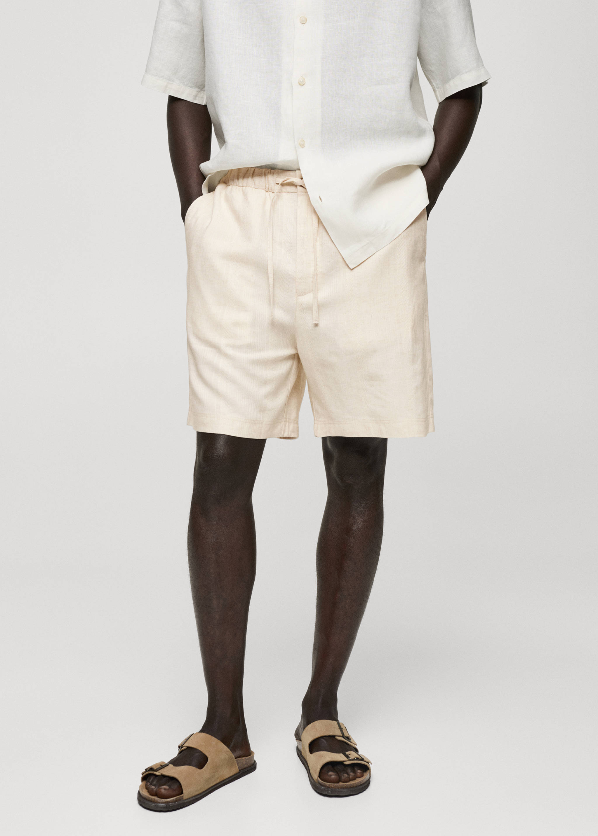 Cotton-linen bermuda shorts with drawstring - Medium plane