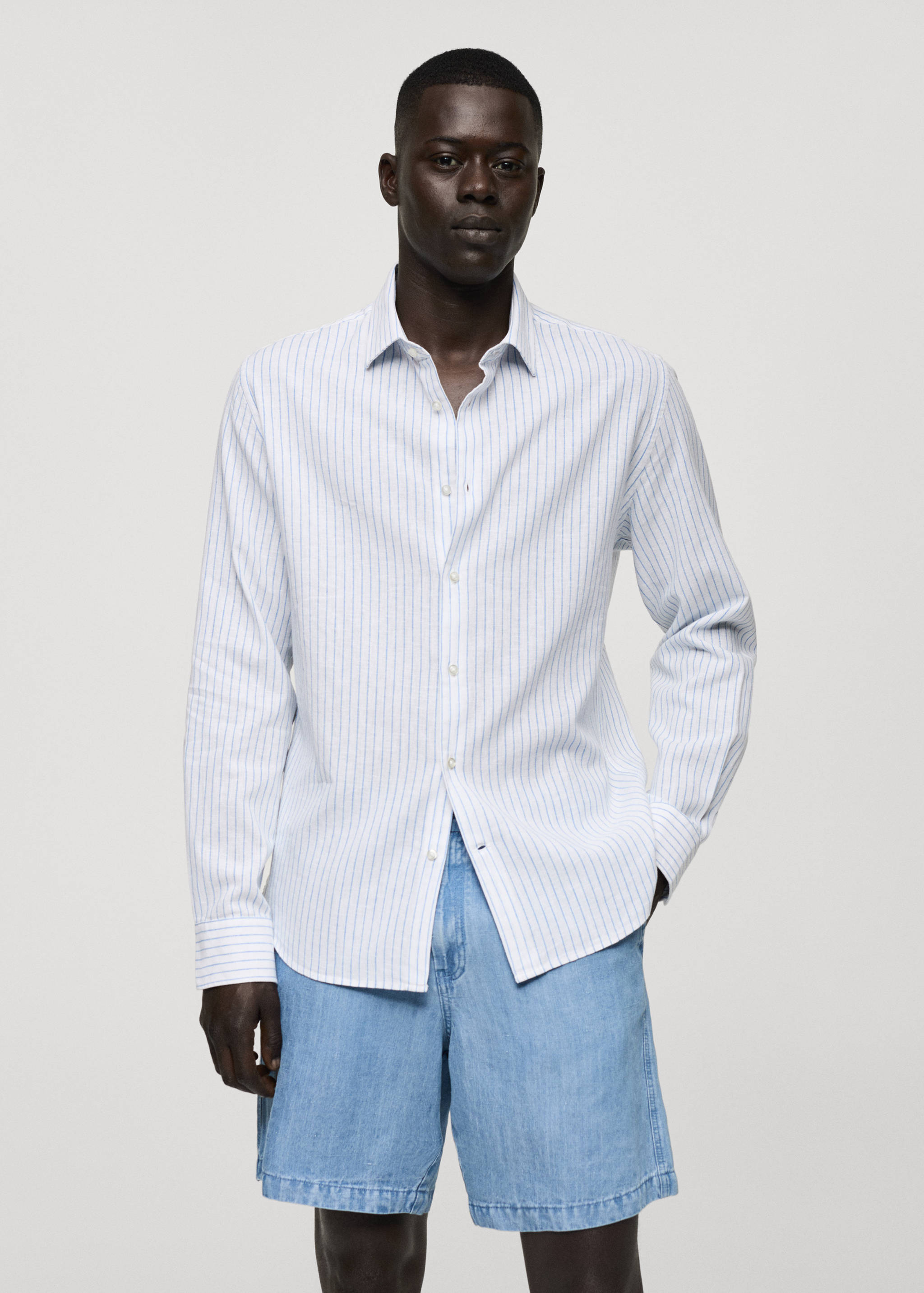 Camisa regular fit lino algodón rayas - Plano medio