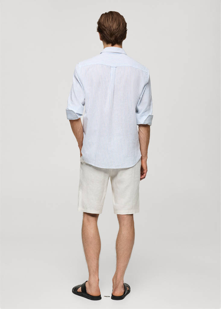 Regular-fit striped cotton-linen shirt — White