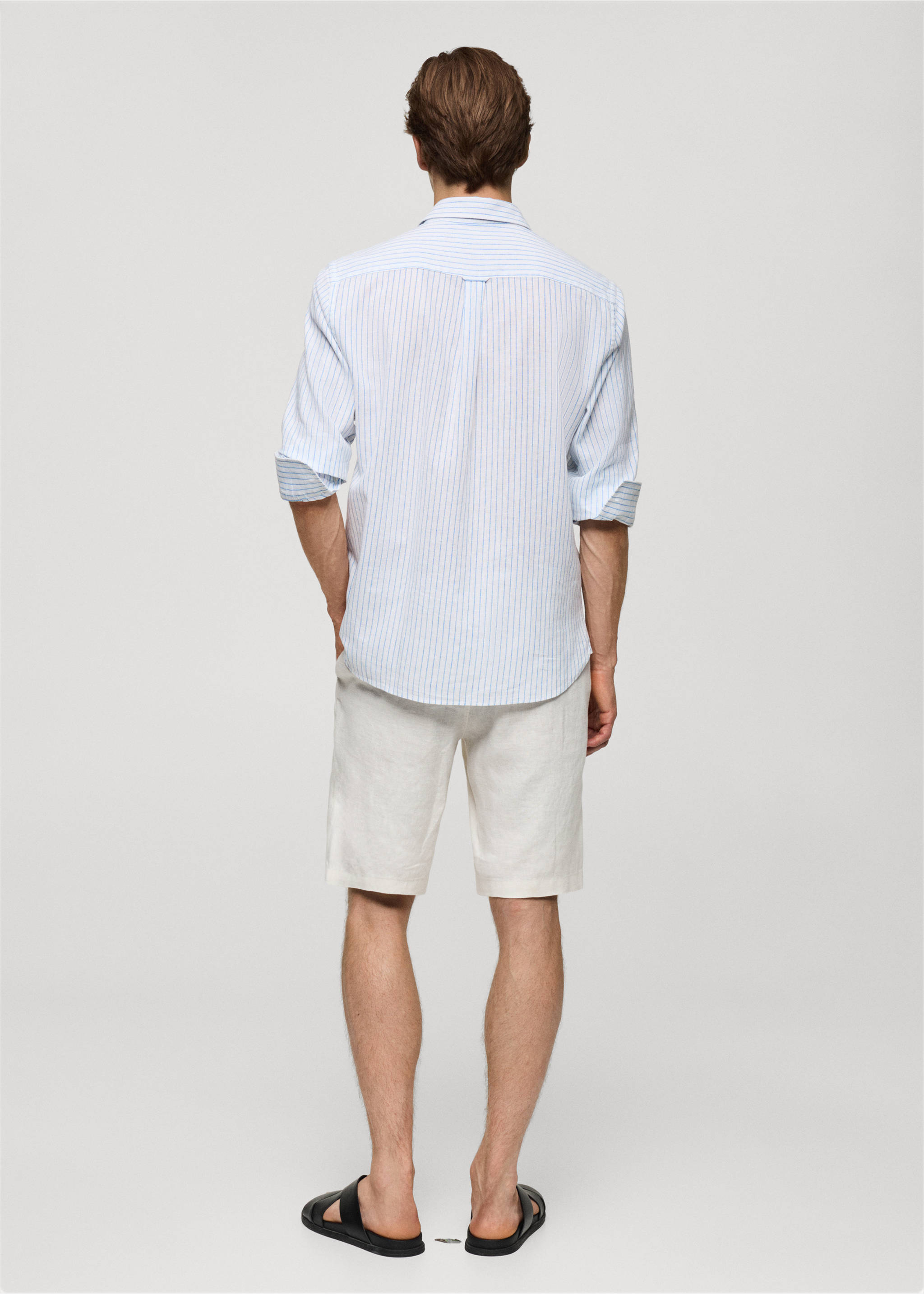 Chemise regular-fit lin coton rayures - Verso de l’article, Blanc. Ref: 77020579-00.