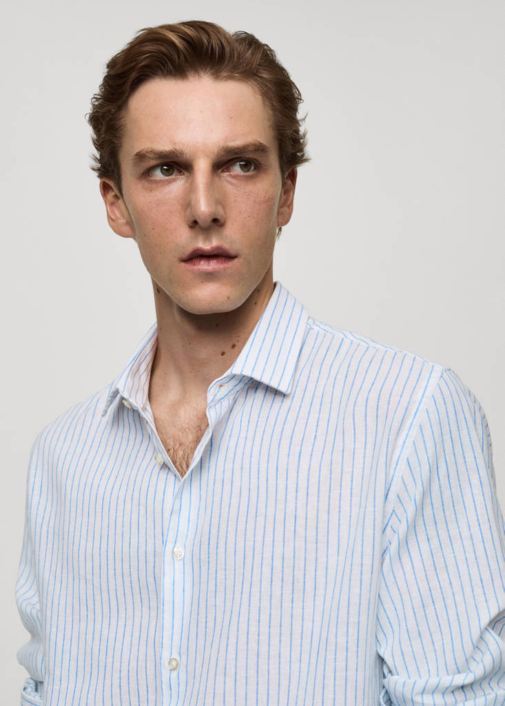 Regular-fit striped cotton-linen shirt — White