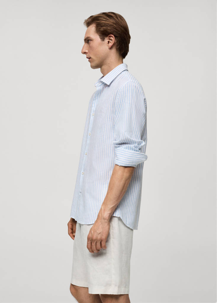 Regular-fit striped cotton-linen shirt — White