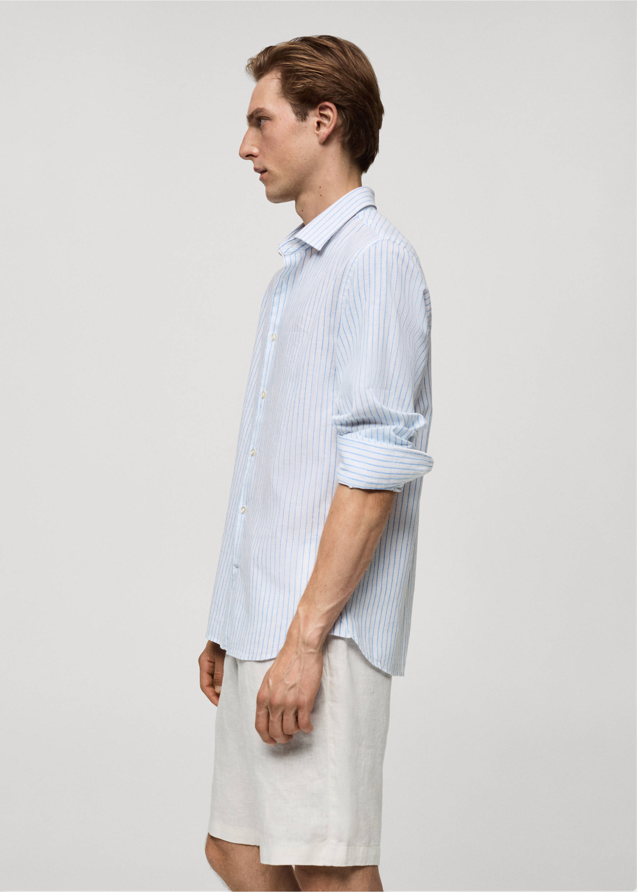 Chemise regular-fit lin coton rayures - Détail de l'article 2, Blanc. Ref: 77020579-00.