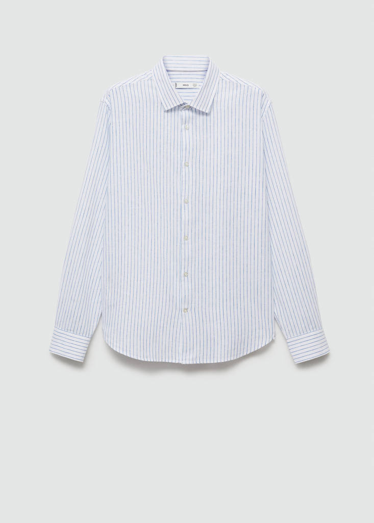 Regular-fit striped cotton-linen shirt — White