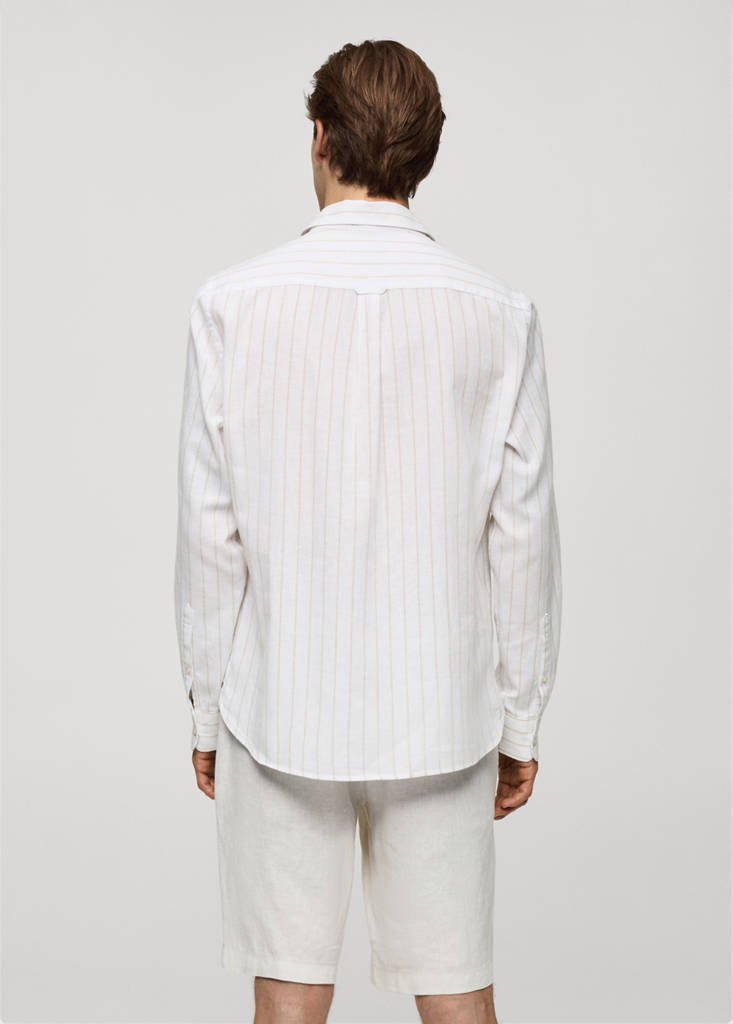 Regular-fit striped cotton-linen shirt — Medium Brown