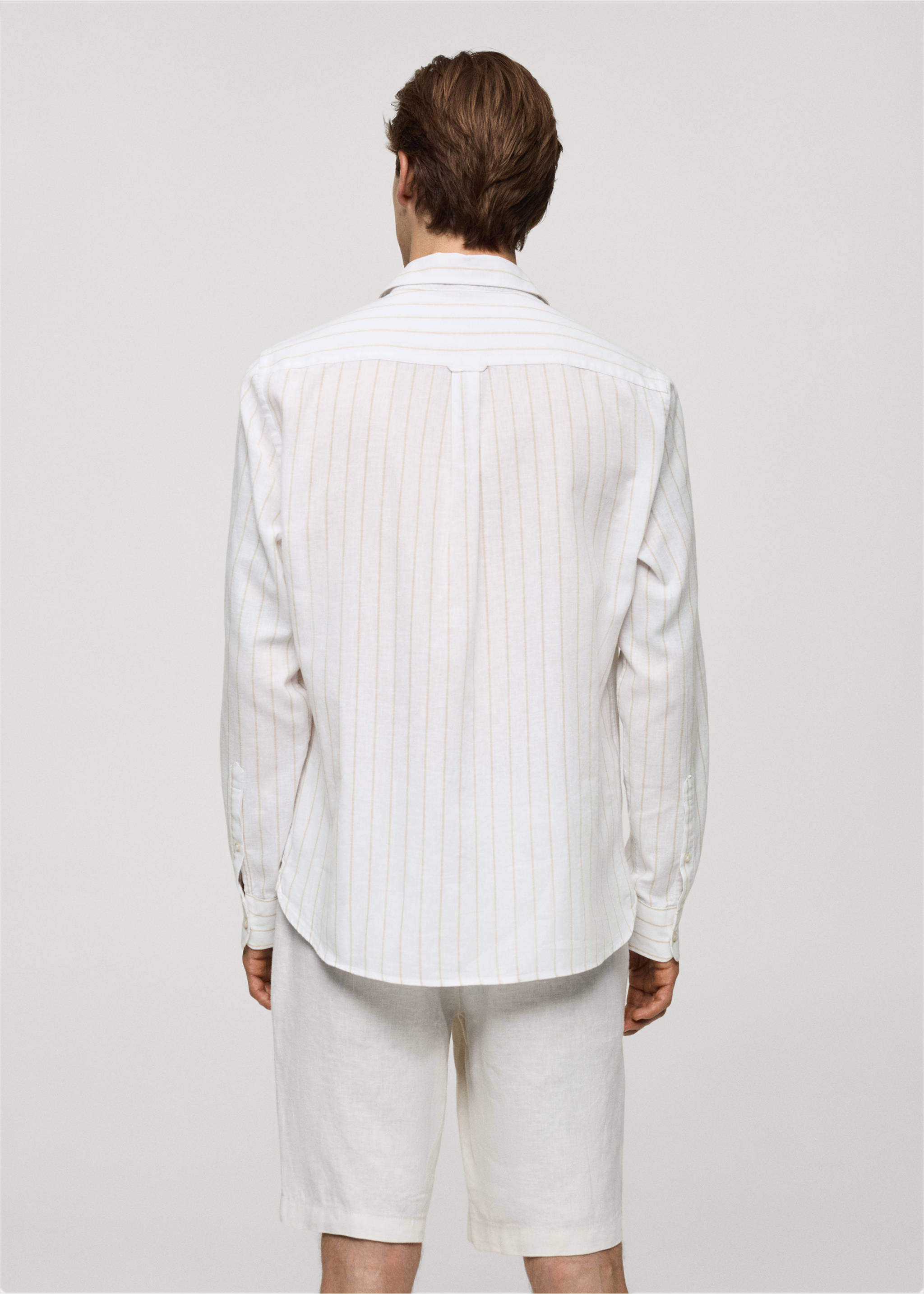Chemise regular-fit lin coton rayures - Verso de l’article, Marron moyen. Ref: 77020579-00.