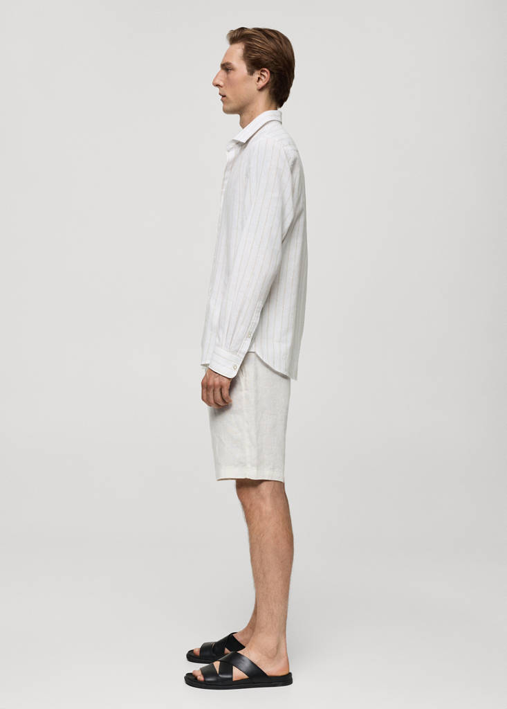 Regular-fit striped cotton-linen shirt — Medium Brown