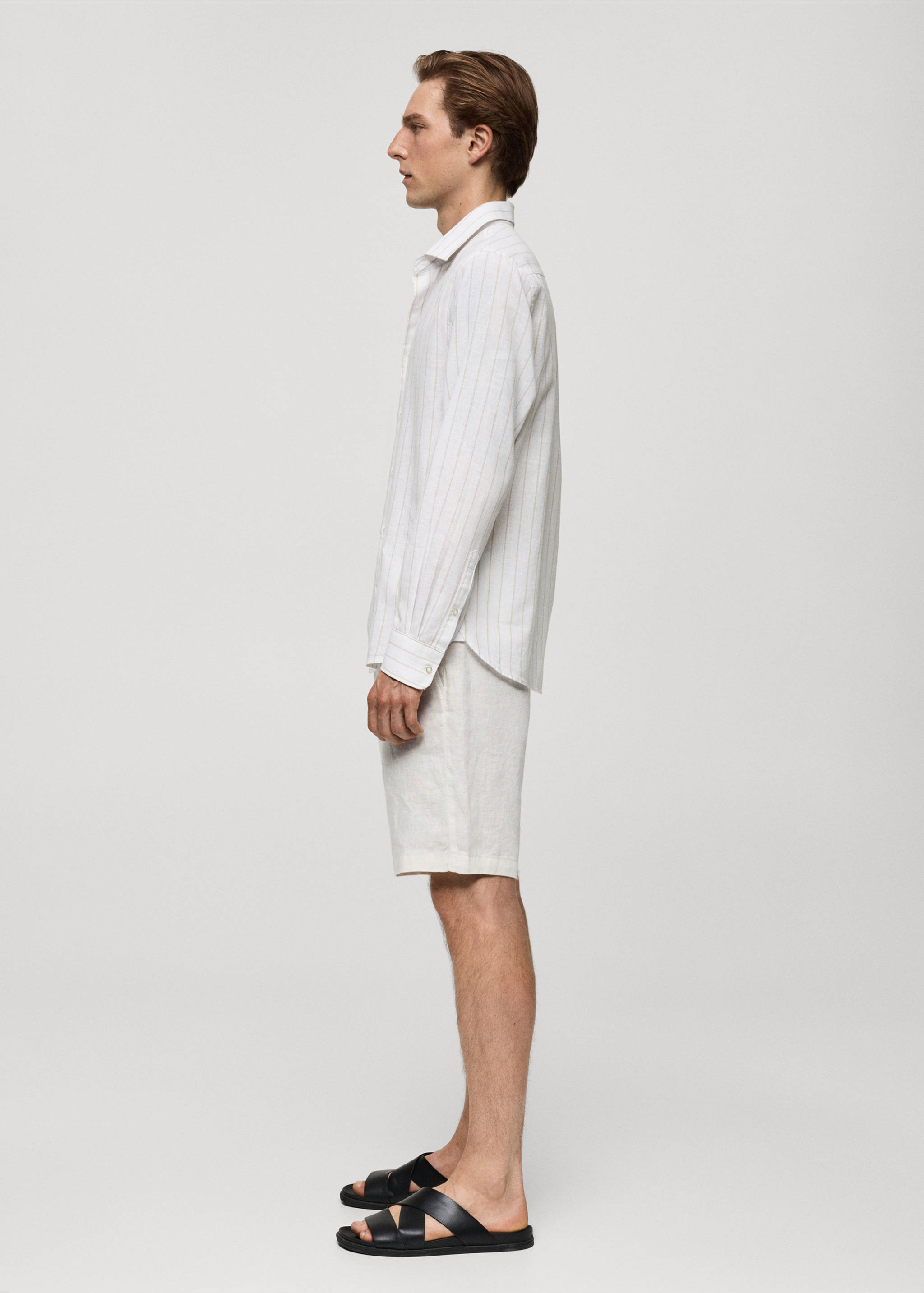 Chemise regular-fit lin coton rayures - Détail de l'article 2, Marron moyen. Ref: 77020579-00.