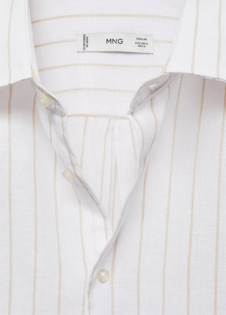 Regular-fit striped cotton-linen shirt — Medium Brown