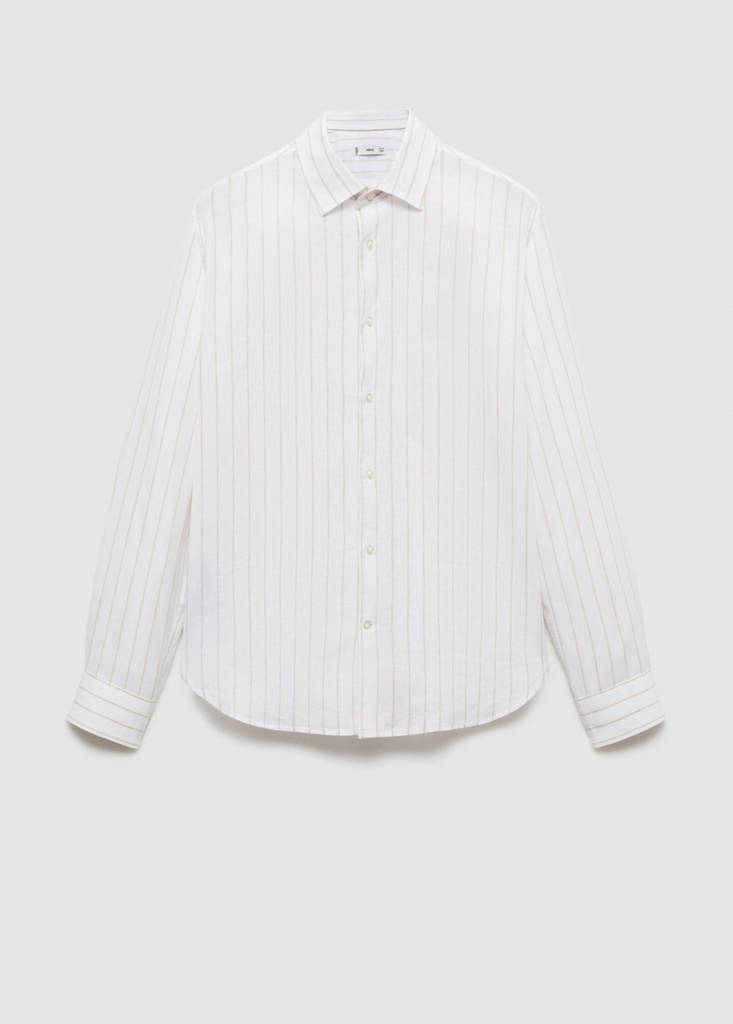 Regular-fit striped cotton-linen shirt — Medium Brown