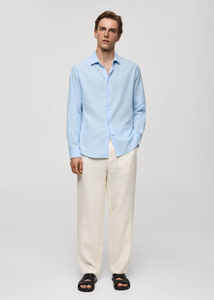 Regular-fit striped cotton-linen shirt — Sky Blue