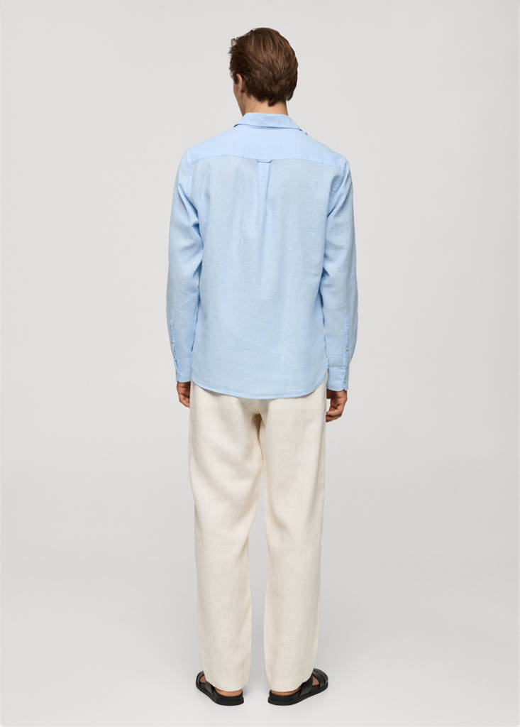 Regular-fit striped cotton-linen shirt — Sky Blue