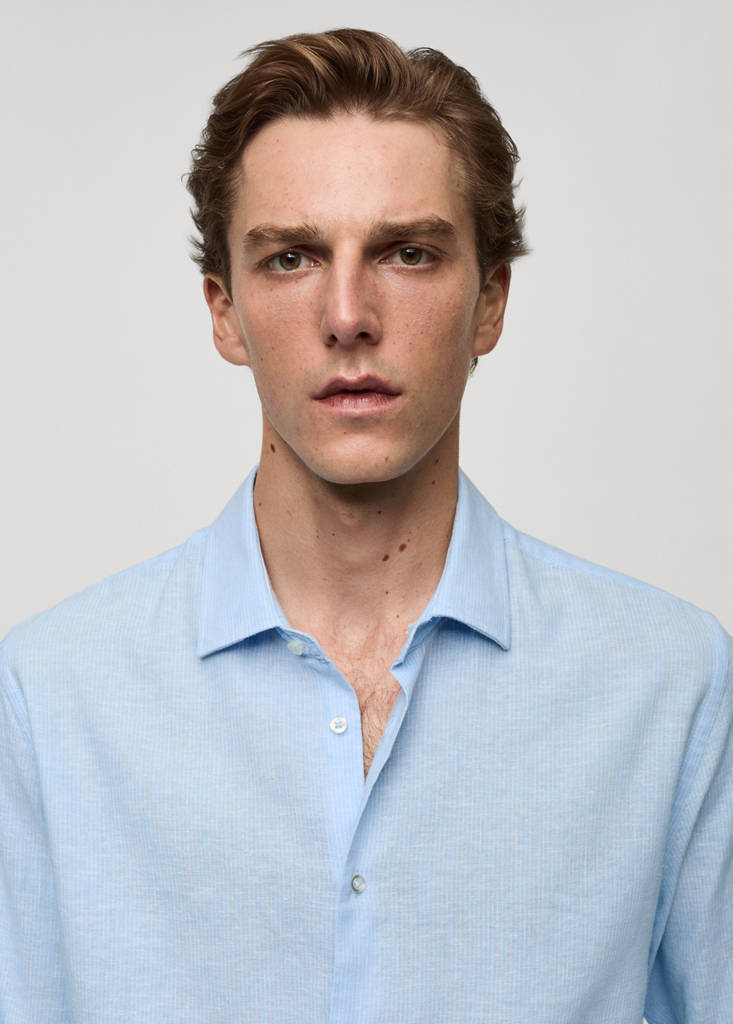Regular-fit striped cotton-linen shirt — Sky Blue