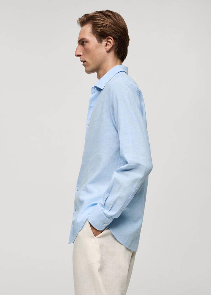 Regular-fit striped cotton-linen shirt — Sky Blue