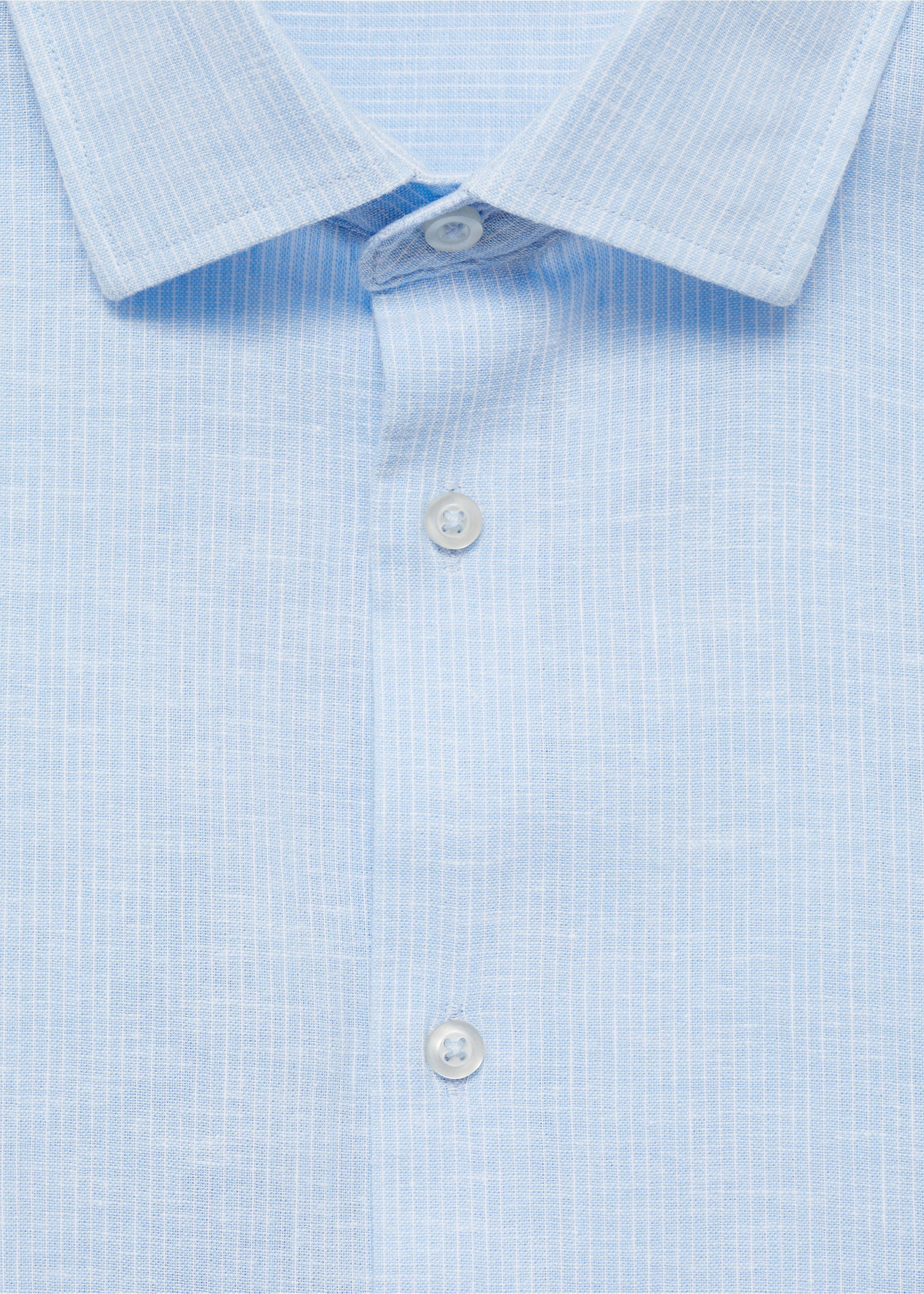 Regular-fit striped cotton-linen shirt - Details of the article 8, Sky Blue. Ref: 77020579-00.