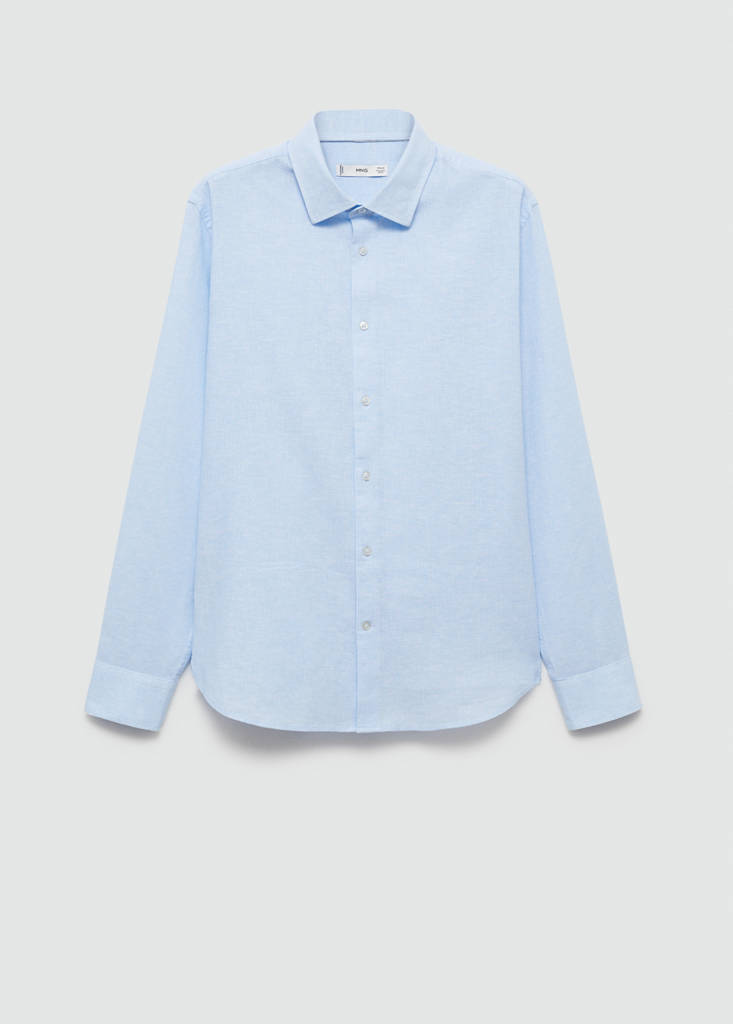 Regular-fit striped cotton-linen shirt — Sky Blue