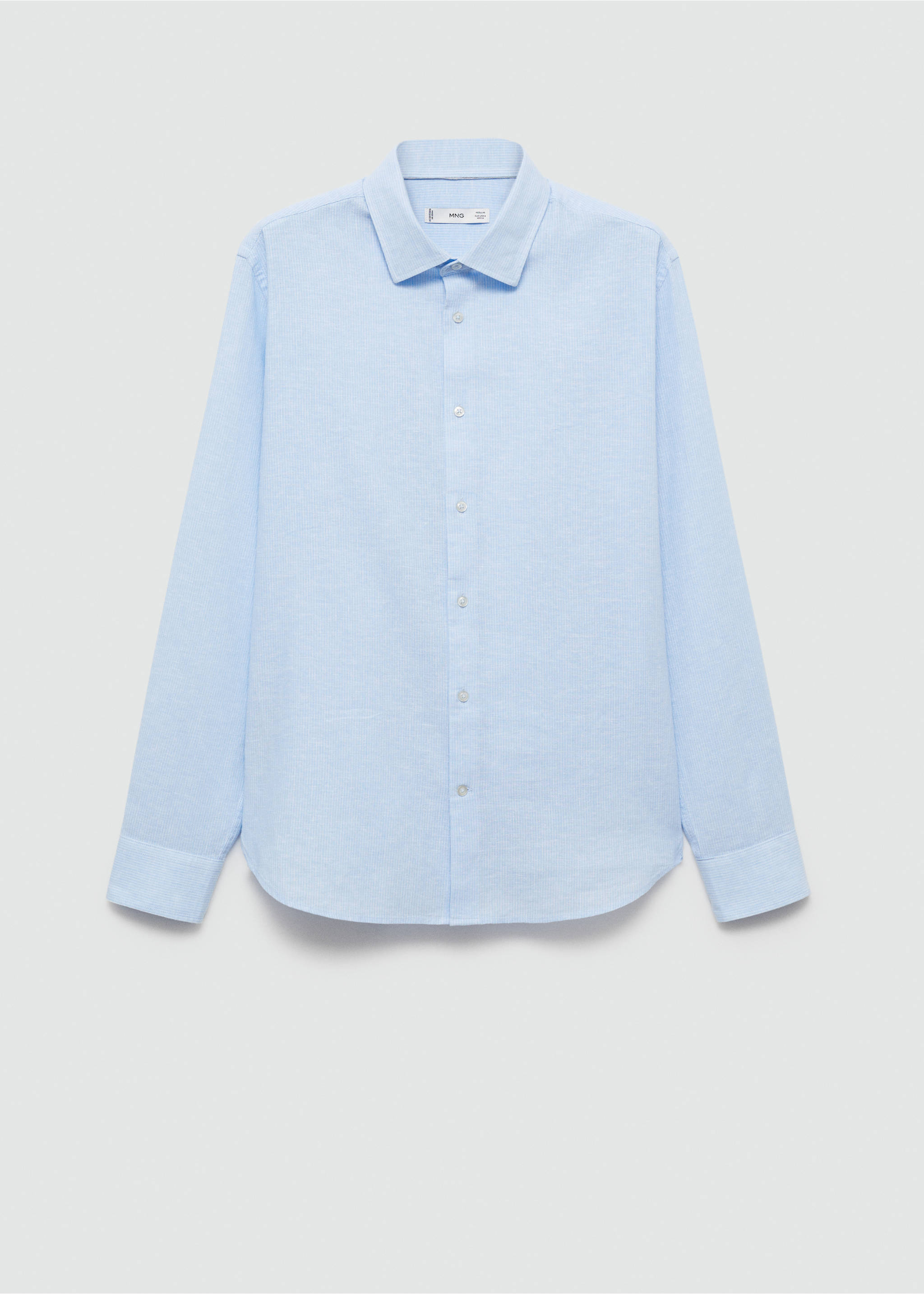 Regular-fit striped cotton-linen shirt - Article without model, Sky Blue. Ref: 77020579-00.