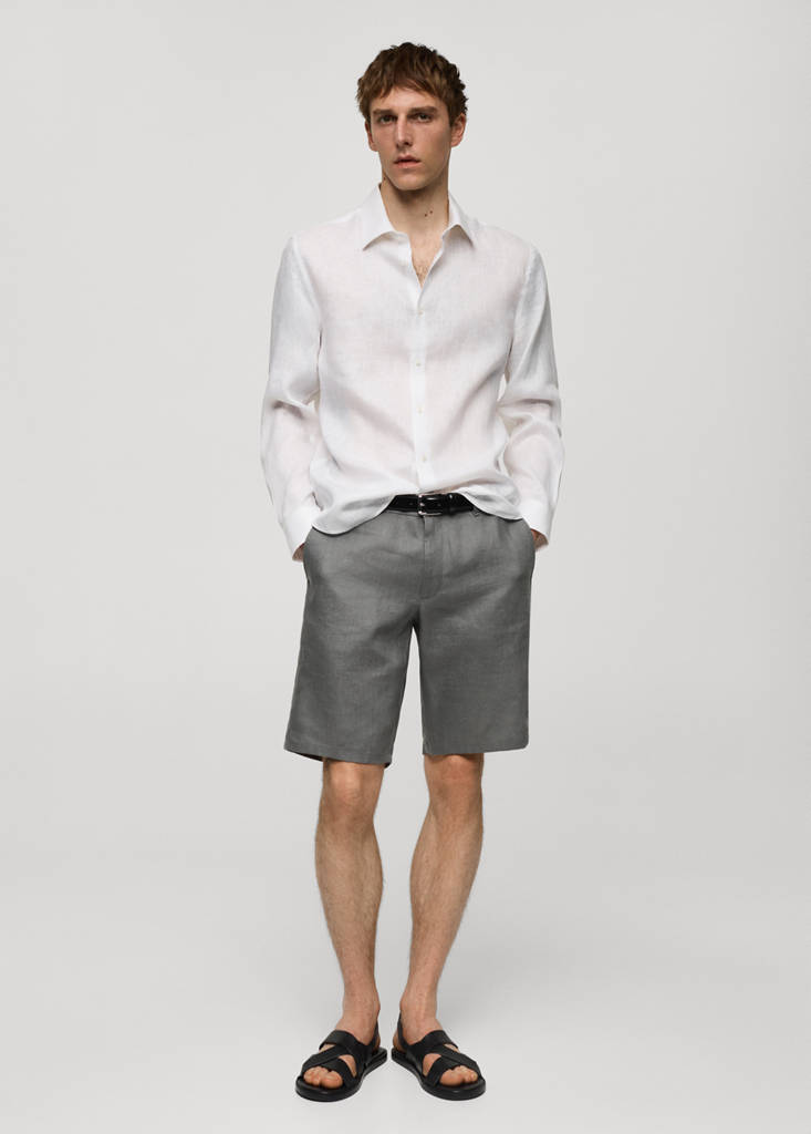Regular-fit 100% linen shirt — White