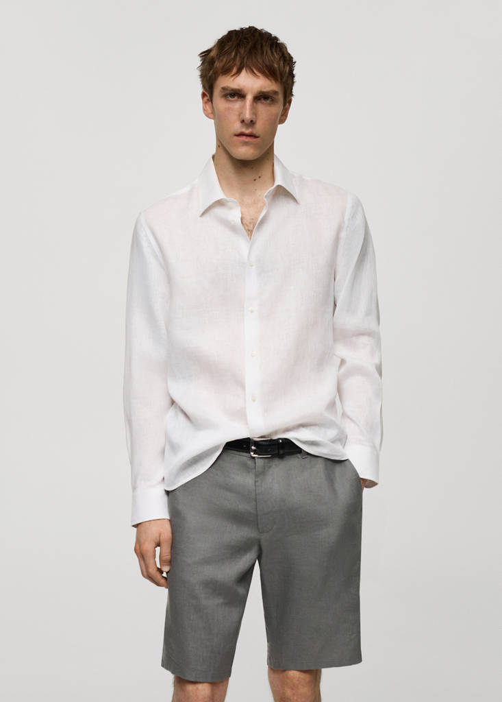 Regular-fit 100% linen shirt — White