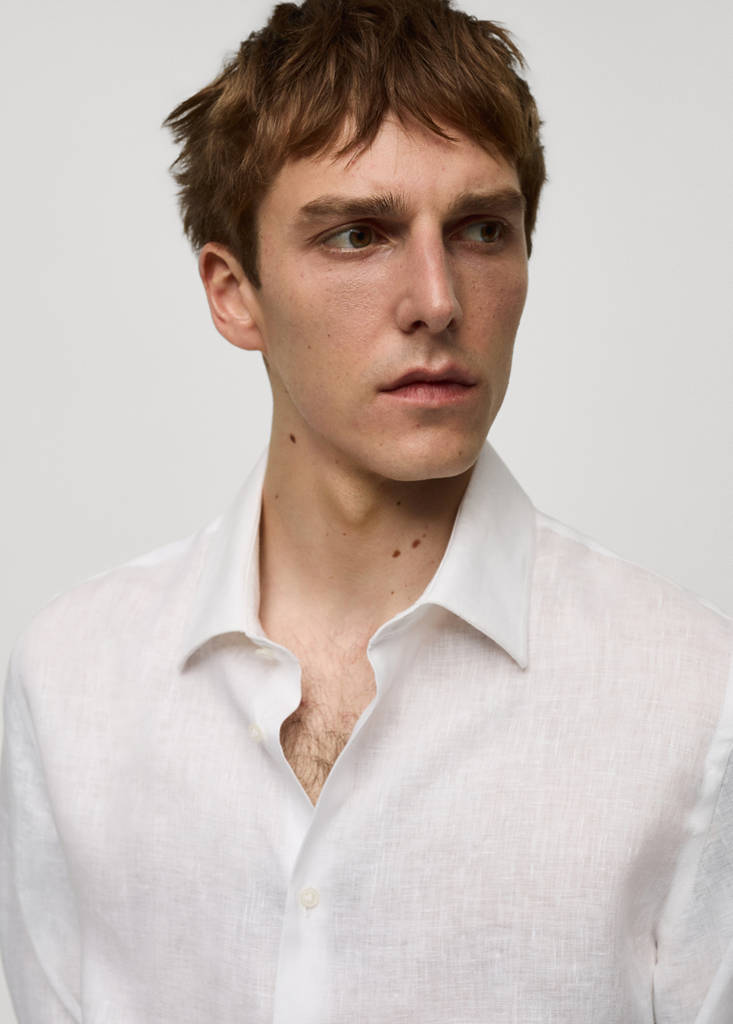 Regular-fit 100% linen shirt — White