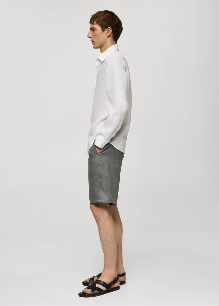 Regular-fit 100% linen shirt — White