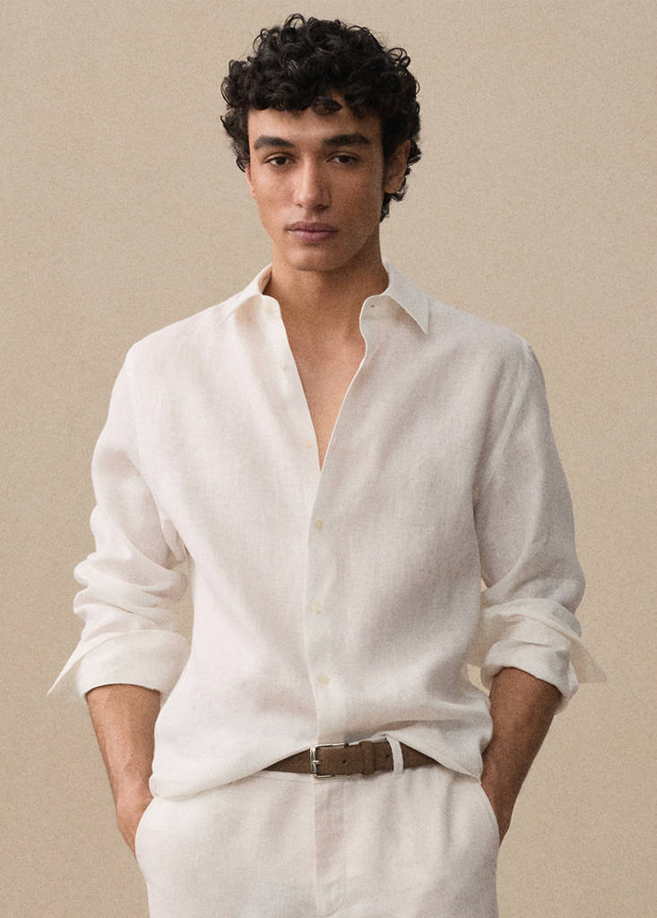 Regular-fit 100% linen shirt — White