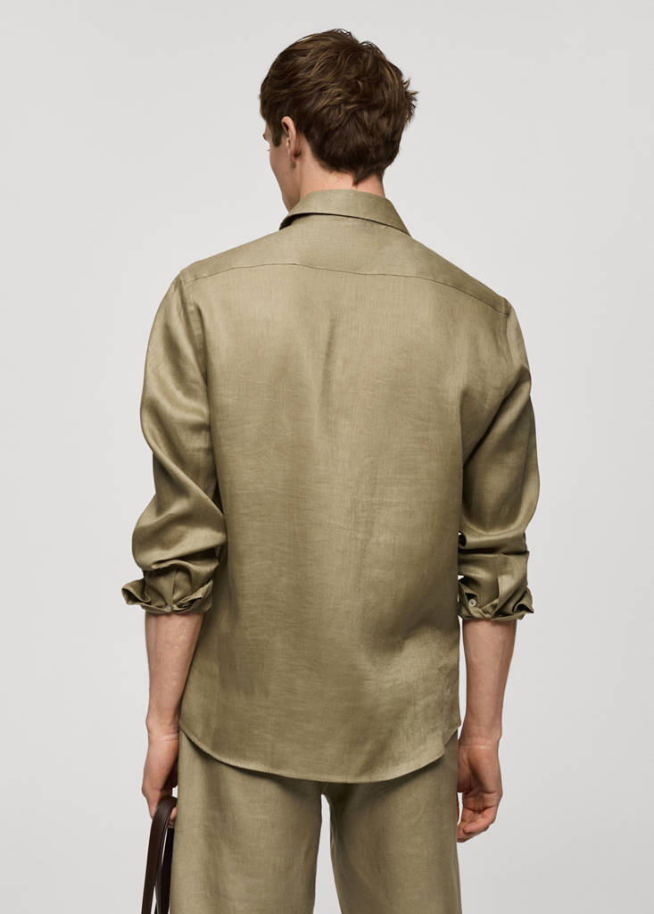 Regular-fit 100% linen shirt — Khaki
