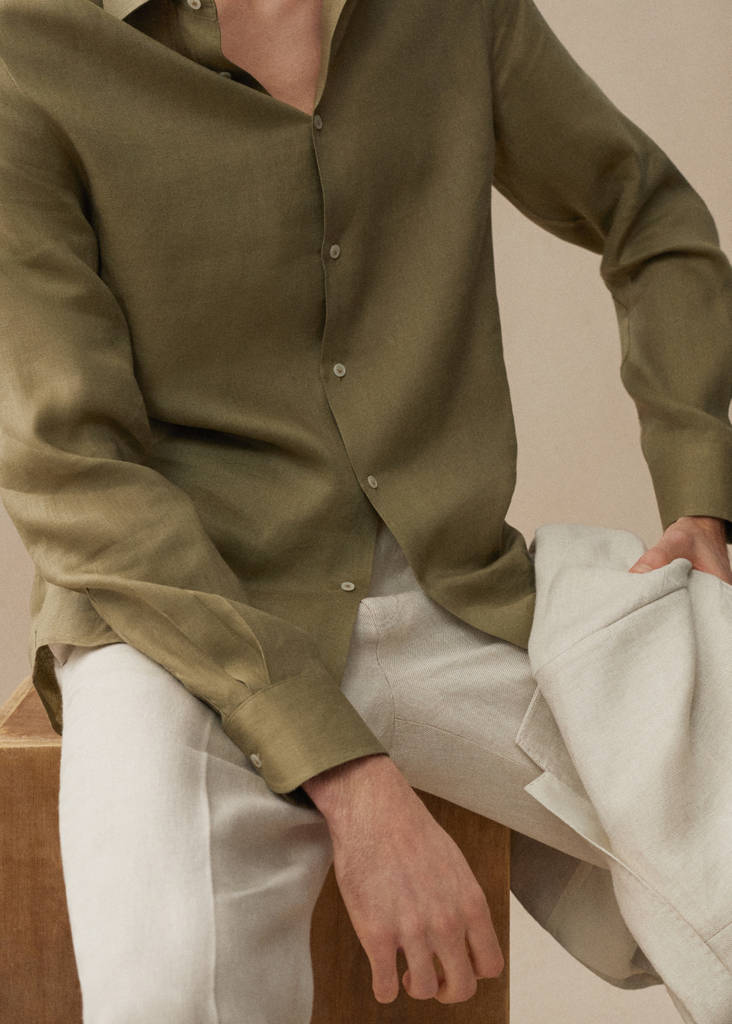 Regular-fit 100% linen shirt — Khaki